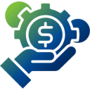 Financial management icon with gear